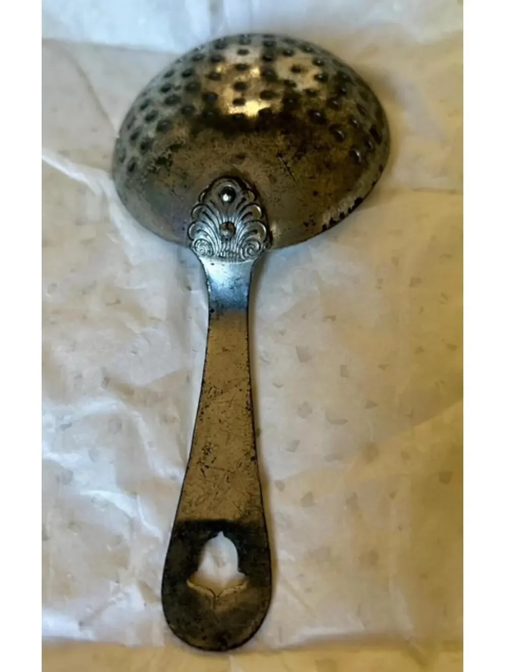Vintage Metal Strainer Spoon with Decorative Handle